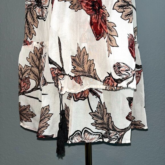 FOR LOVE and LEMONS Sheer Floral Ruffle Hem Tiered Sleeves Tassel Cuffs Dress S - Picture 4 of 12